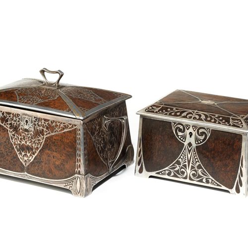 Zwei Jugendstil-Schatullen 14.5 x 23 x 14 cm and 10 x 16.3 x 13 cm respectively.&hellip;