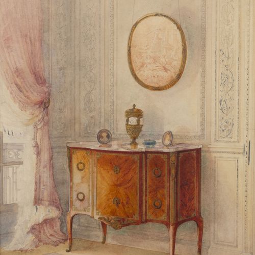 Ecole dans le goût du XVIIIème siècle Vues d'intérieurs au mobilier Louis XV, Tr&hellip;