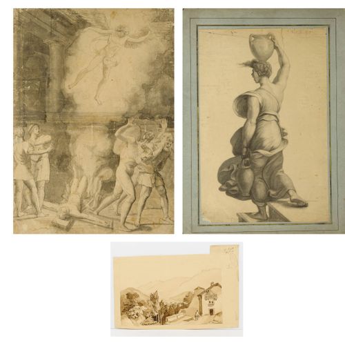 Ecole du XIXème siècle Lot de trois dessins ou étude à la mine de plomb et à l'e&hellip;