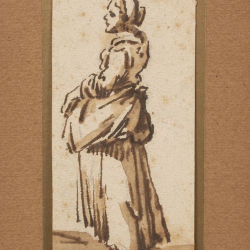Ecole du XVIIIème siècle Paysanne de profil. 
Encre et lavis sur papier. 
12,5 x&hellip;