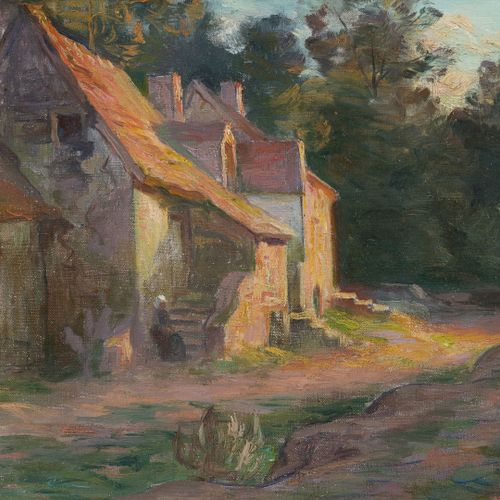 Henri JAMET (1858 1921) Paysanne assise sur les marches de sa maison. 
Huile sur&hellip;