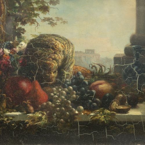 Ecole du XIXème siècle Raie, poissons et chou sur une table de cuisine Raisins, &hellip;
