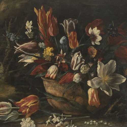 Ecole toscane du milieu du XVIIème siècle Bouquet de fleurs dans un vase de pier&hellip;