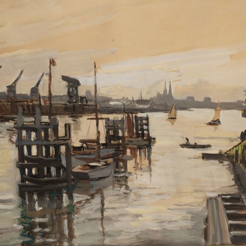 Lucien Victor DELPY (1898 1967) Vue au phare du port d'Ostende, animée de voilie&hellip;