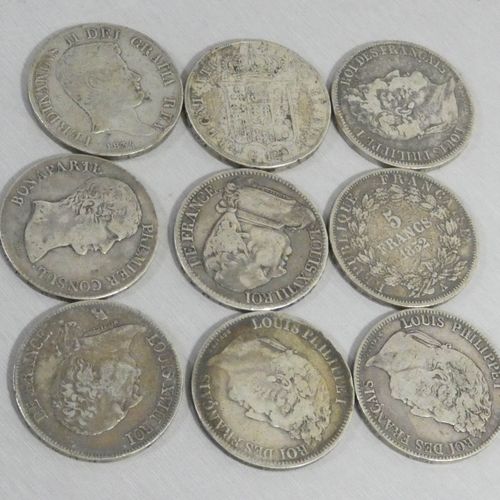 Null Neuf pièces de 5 frs en argent: 1835 - 1831 - 1824 - an XII - 1834 Ferdinan&hellip;