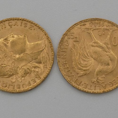 Null Deux pièces de 20 frs République Française 1909. 12,93 grs ----- VENDUE SUR&hellip;