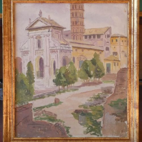 Null Jules CAVAILLES (1901-1977) "Rome, église Saint françois" Huile sur toile (&hellip;