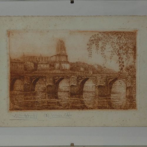 Null Louis MAILLÉ "Le pont vieux" Gravure sanguine signée et annotée "Premier ét&hellip;