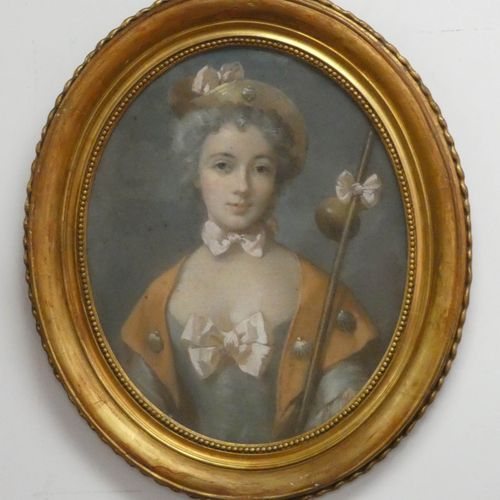 Null École française du XVIII° siècle "Elegante en tenue de pelerin de St Jacque&hellip;