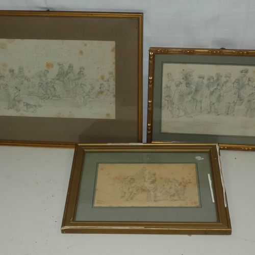 Null Léon SOULIÉ (1807-1862) Trois dessins signés (piqures et taches) 10 x 17 cm&hellip;