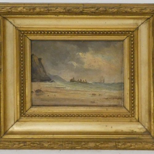 Null École française du XIX° siècle "Les naufragés" Huile sur toile 16 x 21 cm *&hellip;