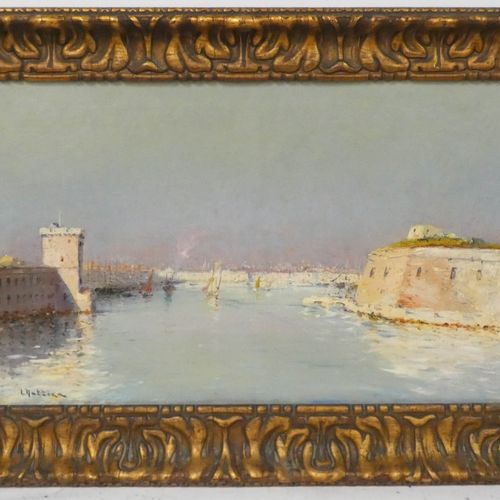 Null Louis NATTERO (1870-1915) "L'entrée du Port de Marseille" Huile sur toile s&hellip;