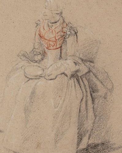 Null Etienne JEAURAT (Vermenton 1699 – Versailles 1789) 
Femme assise tenant une&hellip;