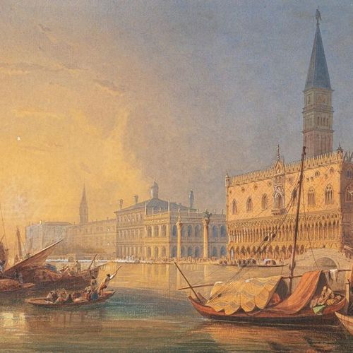 Null Ecole anglaise du XIXème siècle 
Vue animée de Venise
Aquarelle gouachée
41&hellip;