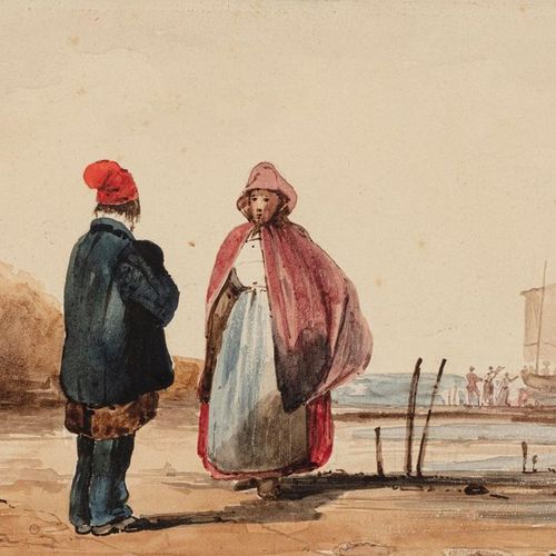 Null Horace VERNET (Paris 1789 – 1863)
Adieux sur la plage
Aquarelle gouachée 
1&hellip;
