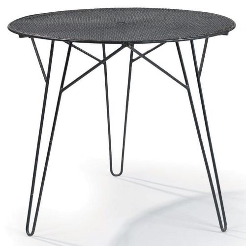 Mathieu MATEGOT (1910 - 2001) Table en fer forge laque noir a pietement tripode &hellip;