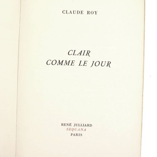 ROY (Claude). Clear as day. Paris, René Julliard, Sequana, 1943. Large in-8 pape&hellip;