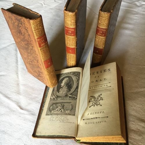 DORAT (Claude Joseph). 诗歌。日内瓦[巴黎]，sn[Cazin]，1777。

4卷，18开本小牛皮，光滑的书脊上有精美的装饰，标题和书页&hellip;