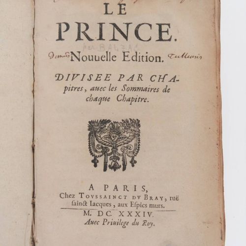 [BALZAC (Jean-Louis Guez, seigneur de)]. 王子》。新版......巴黎，Toussainct du Bray，1634。&hellip;