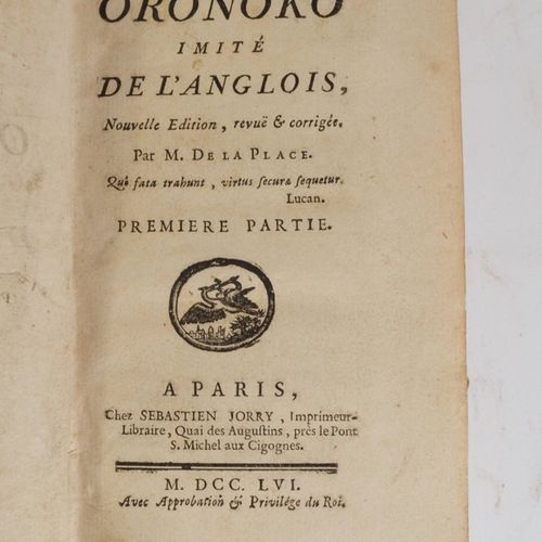 BEHN (Aphra). BEHN（阿芙拉）。

Oronoko，由贝恩夫人从英文翻译过来的。巴黎，Sébastien Jorry，1756年。两部分合为一卷&hellip;