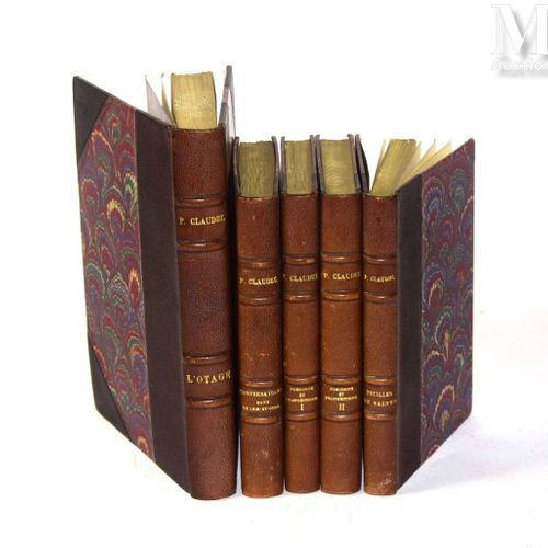 CLAUDEL (Paul). Serie di 5 volumi in legatura uniforme marrone in mezza pelle, d&hellip;