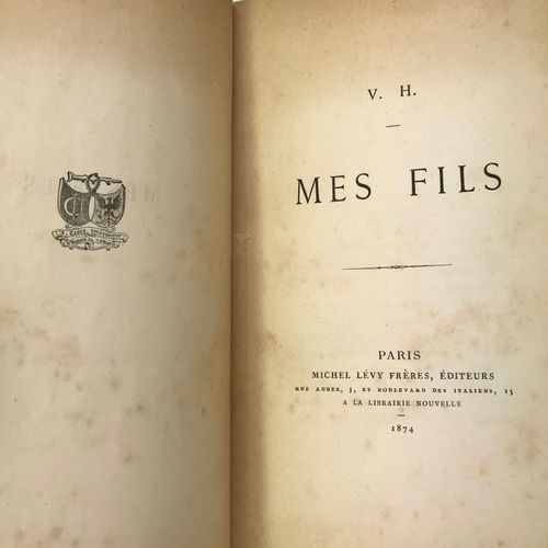 HUGO (Victor). 我的儿子。巴黎，Michel Lévy frères, 1874。 8开本，红色半珀尔帖平装书，书脊上有镀金标题。

这部动人的作&hellip;