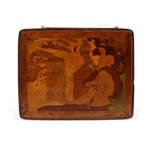 Louis BROUHOT (XIX-XX) Table d'appoint en bois et placage de bois reposant sur q&hellip;
