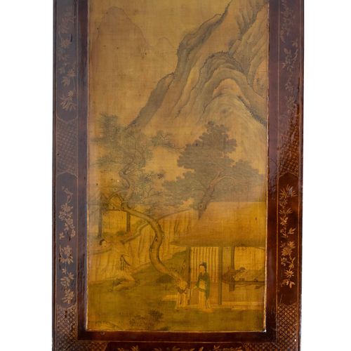 Table basse Rectangular wooden table decorated on the top with an Asian scene in&hellip;