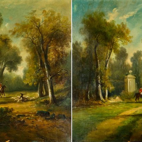 Ecole FRANCAISE du XIXème siècle 布面油画，打猎场景

狩猎场景
布面油画一对
46 x 55,5厘米 
意外事件

高：53 &hellip;