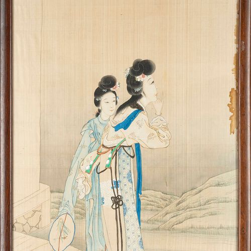 CHINE, XIXe siècle Set di due dipinti

a inchiostro e colori su seta, uno raffig&hellip;