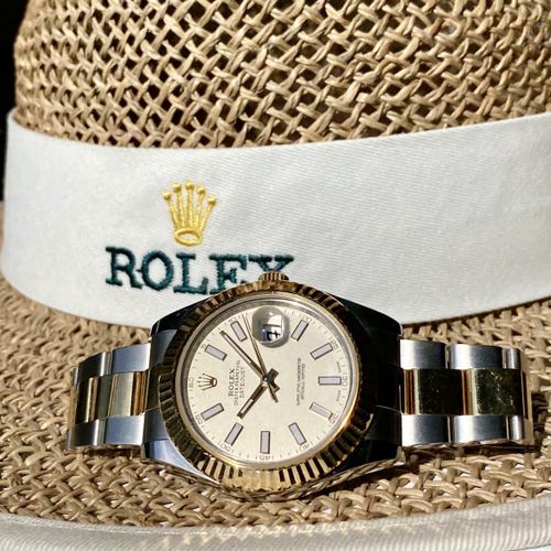 Rolex Attraktive Bi-Color Armbanduhr mit Datum, Originalschatulle, Rolex Leder K&hellip;