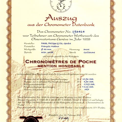 Patek Philippe & Cie. Fino cronómetro de áncora ginebrino - con caja original y &hellip;