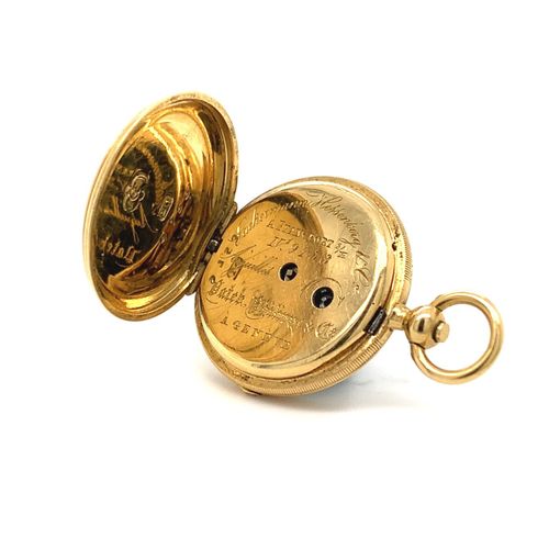 Patek Philippe & Co. 令人愉快的、极其罕见的日内瓦微型怀表，为德国市场提供了圆柱形擒纵机构，是当时最小的手表之一。1857年6月售出，并交付&hellip;