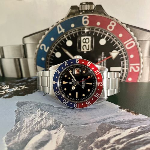 Rolex An impressive and very popular vintage wristwatch with "Pepsi" bezel, 24h &hellip;