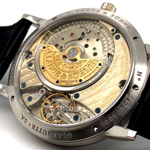 A. Lange & Söhne 格拉苏蒂JUBILÄUMS-LANGEMATIK限量版腕表，铂金表壳，珐琅表盘，零点复位，46小时动力储备，在2000年朗格公&hellip;