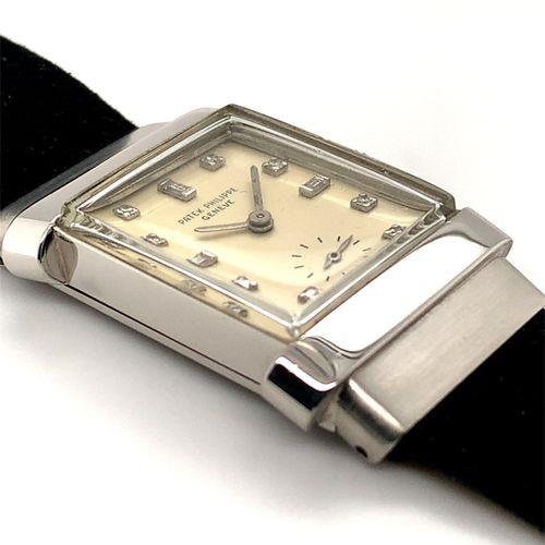 Patek Philippe Seltene, elegante Genfer Vintage Platin Armbanduhr mit Brillantin&hellip;