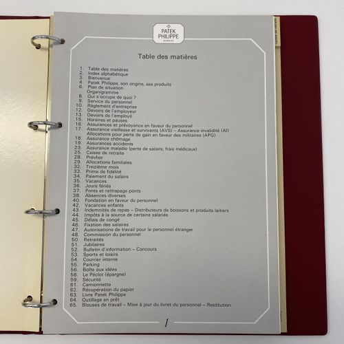 Patek Philippe 百达翡丽员工手册

尺寸250 x 310毫米，约1986年，国家：瑞士

在：环形夹子，65页，仿皮。

百达翡丽的法语人事手册&hellip;