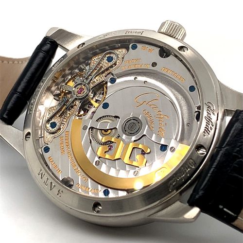 Glashütte Seltene, schwere Armbanduhr mit Panoramadatum und Mondphase im Plating&hellip;