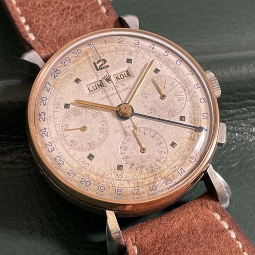 Rolex 重要的、极其罕见的复古计时腕表，带有法国日历指示和测速刻度

Ref.4768，Cal.VALJOUX 72C，机芯编号62489X，尺寸35毫米，&hellip;