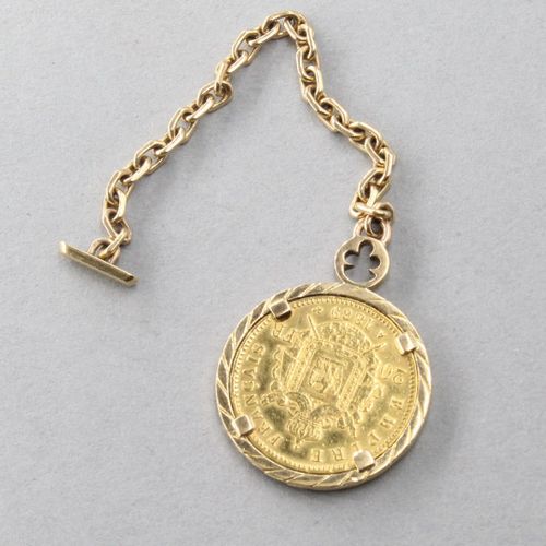 Pièce en or de 20 francs Napoléon III tête laurée, montée en porte clefs, montur&hellip;