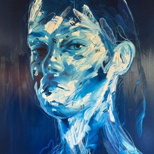 HOPARE (né en 1989) Bleu d’Egypte Huile sur toile Signée au dos de la toile 163 &hellip;