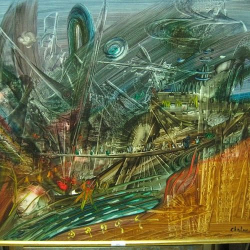CHALOU Pierre, 1942-2003, Composition, peinture sur toile, signé en bas à droite&hellip;