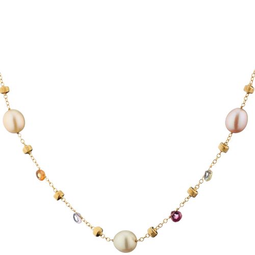 Null 彩色宝石和珍珠项链 "M. Bicego"。黄金750，署名 "Marco Bicego"。各种颜色的石头坠子和5颗养殖珍珠。长41.5厘米。13.9&hellip;