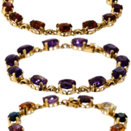 Null 3 color gemstone bracelets. Yellow gold 750. 3 bracelets with various color&hellip;