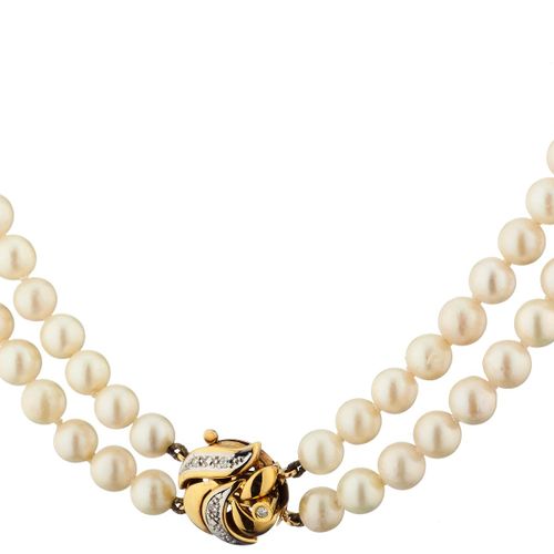 Null Collier de perles. 2 rangs, perles de culture Akoya, D 6 - 8.6 mm. Fermoir &hellip;