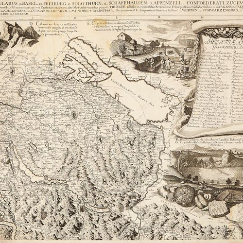 Null Suiza Mapa grabado en cobre de cuatro hojas. 1712: "Nova Helvetiae Tabula G&hellip;