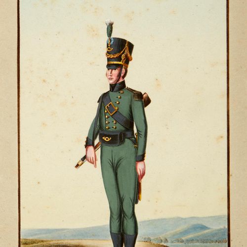 Null 两幅水粉画 "军队成员" 19世纪的 "阿尔高军队成员"。纸上水粉画。两者都没有签名。每件都刻有 "Aargau" 高度：24.5厘米 宽度：14厘米