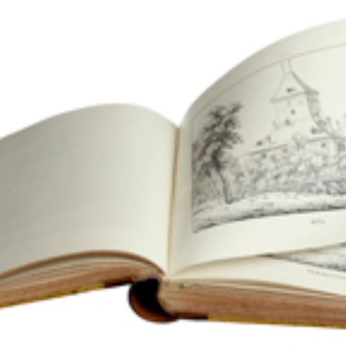 Null 瓦格纳，J.F. 城堡、宫殿和废墟的观点。伯尔尼约1840年。216幅部分调色的石版画（全部出版）装订在一个半皮革卷中。阿尔高（20）、巴塞尔（18）&hellip;