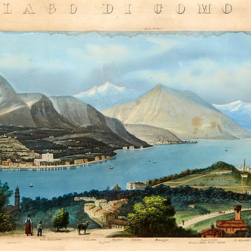 Null Lago di Como 19 c. Gouache painting on paper. Margins from mounting on pape&hellip;
