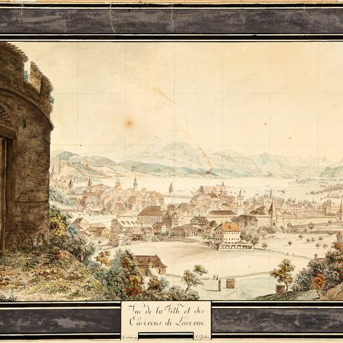 Null Pfister Jost "Vue de la Ville et des Einvirons de Lucerne". Inscritto "p. J&hellip;